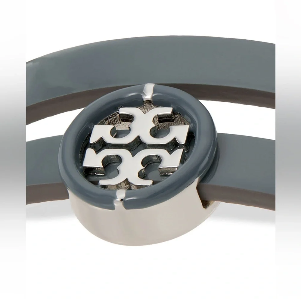 🆕Tory Burch Authentic Miller Silver & Leather Blue Enamel Double Wrap Bracelet